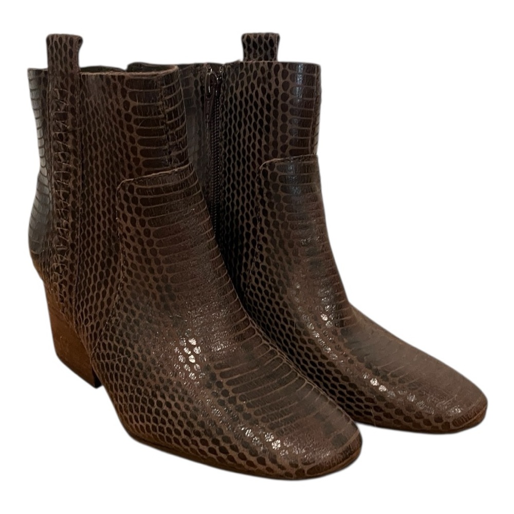 Korks Leyland Brown Snakeskin Ankle Boots stacked heel size 7